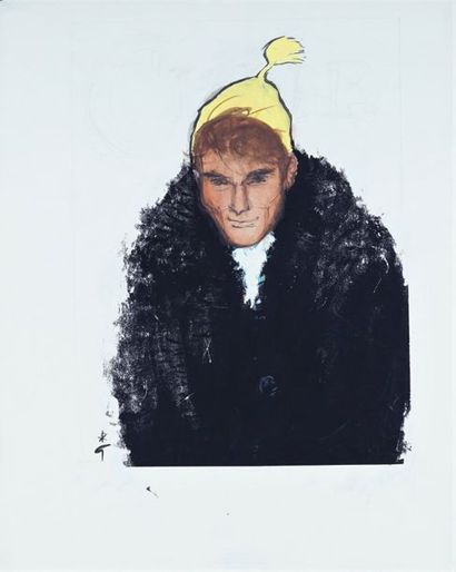 René GRUAU (1909-2004) CLUB - HOMME À LA FOURRURE Gouache sur papier . Signée en...