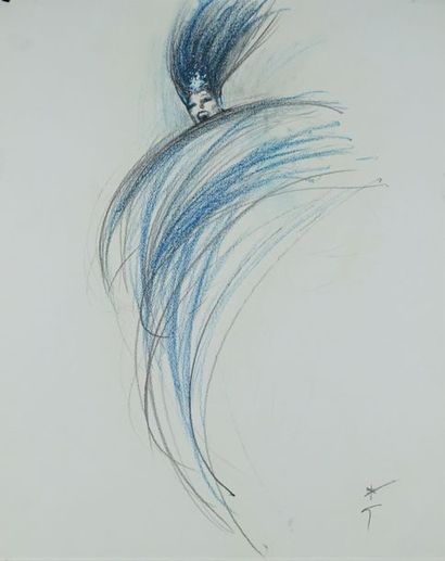 René GRUAU (1909-2004) SPECTACLE CABARET Pastel gras et fusain sur papier. Signé...