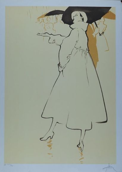 René GRUAU (1909-2004) FEMME SOUS LA PLUIE Lithographie sur papier Arches . Signée...