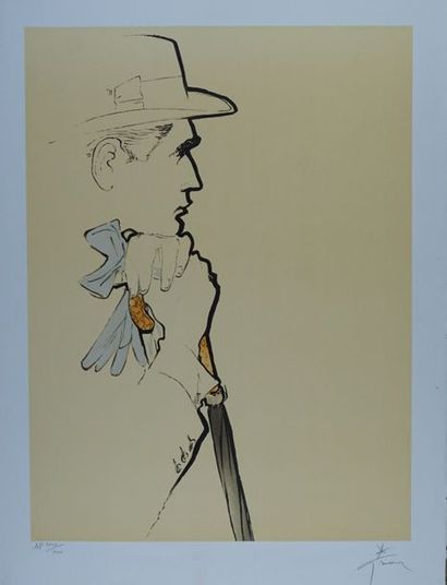 René GRUAU (1909-2004) HOMME AU PARAPLUIE – CLUB Lithographie sur papier Arches....