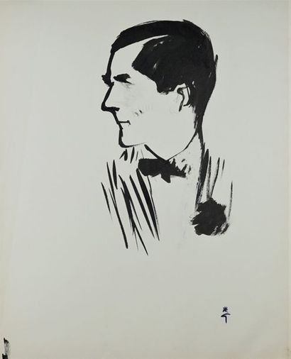 René GRUAU (1909-2004) MODE HOMME Encre sur papier . Signée en bas à droite (arrachage...