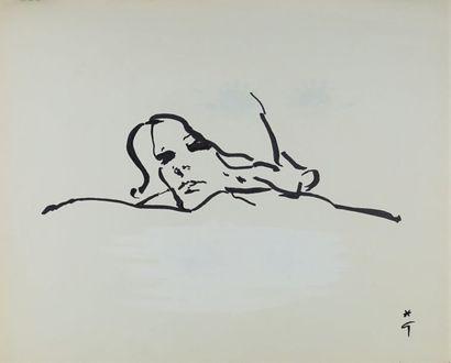 René GRUAU (1909-2004) VISAGE DE FEMME Encre sur papier. Signée - Tampon au dos «...