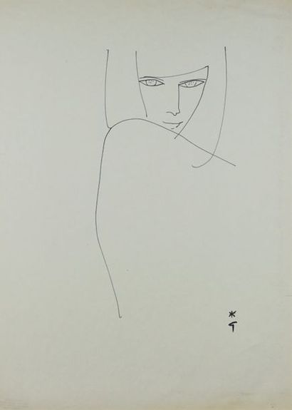 René GRUAU (1909-2004) VISAGE DE FEMME Feutre sur papier . Signé en bas à droite...