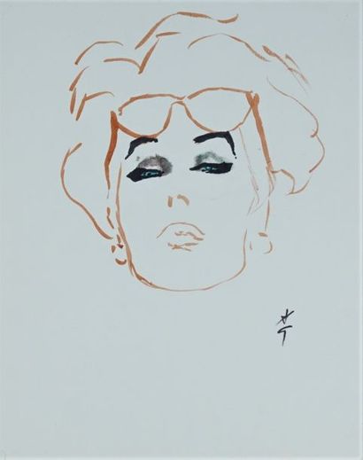 René GRUAU (1909-2004) VISAGE DE FEMME AUX YEUX BLEUS Aquarelle sur papier. Signée...