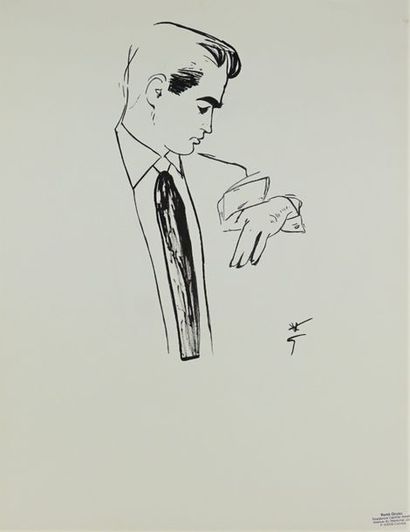 René GRUAU (1909-2004) MODE HOMME Gouache sur papier . Signée en bas à droite - Tampon...