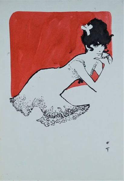 René GRUAU (1909-2004) FEMME ACCOUDEE Encre et aquarelle sur papier. Signée - Tampon...