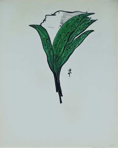 René GRUAU (1909-2004) FEMME AU MUGUET Feutre, sur papier. Signé en bas à droite...