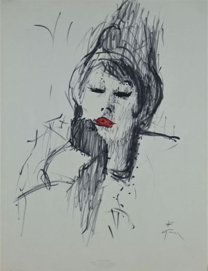 René GRUAU (1909-2004) PORTRAIT DE FEMME Feutre sur papier. Signé en bas à droite...