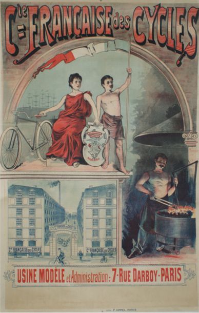 ANONYME CIE FRANÇAISE DES CYCLES.
Litho. F.Appel, Paris - 148 x 99 cm - Entoilée,...