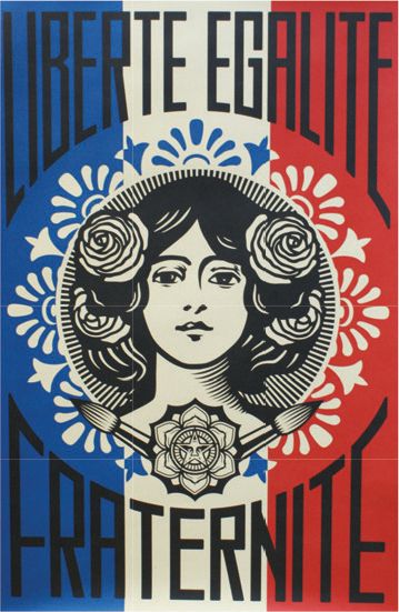 Shepard FAIREY (né en 1970) 
FREEDOM-EQUALITY-FRATERNITY. 2017
Lithography -Signature...