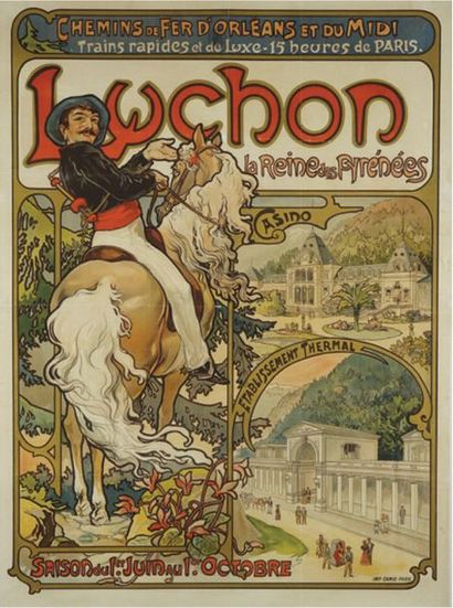 MUCHA Alphonse (1860-1939) 
LUCHON. ”LA REINE DES PYRÉNÉES.” 1895
Imprimerie Camis,...