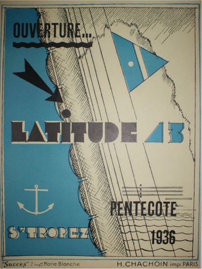 PINGUSSON G.H. (XX) 
OUVERTURE ...LATITUDE 43, ST.TROPEZ. 1936
Imprimerie Chachoin,...
