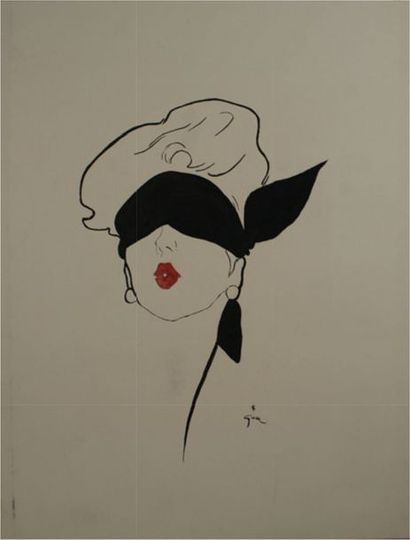 GRUAU René (1909-2004) 
RED BAISER Watercolour and gouache on canson paper
Signed...