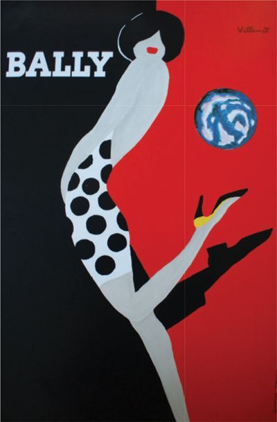 VILLEMOT Bernard (1911-1990)(2 affichettes) 
BALLY.
Imp.IPA et karcher - 60 x 40...