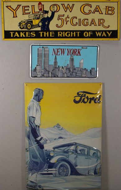 null YELLOW CAB - NEW YORK - FORD 3 Plaques (2 tirages modernes) -17 x 50 cm - 14...