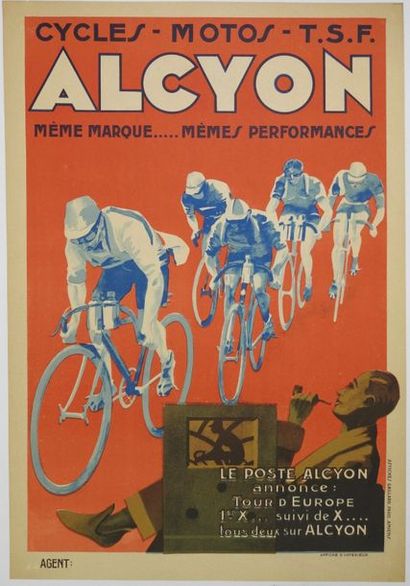 ANONYME CYCLES -MOTOS-TSF ALCYON. Affiches Gaillard, Paris-Amiens - 58 x 40 cm -...