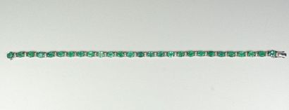 null Bracelet ligne en or gris 18K (750/oo) serti d'émeraudes ovales alternées de...