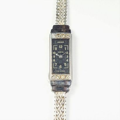 JAEGER Ladies' watch in 18K (750/oo) white gold, "Duoplan" model, rectangular stepped...