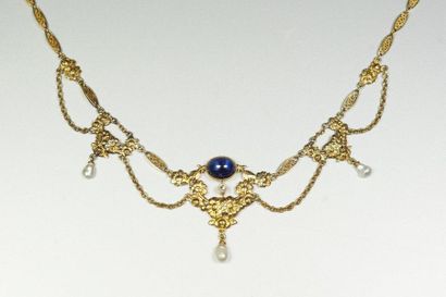 null Antique necklace in 18K (750/oo) yellow gold with openwork and filigree shuttle...