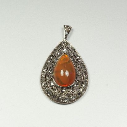 null Pendant in silver (800/oo) forming a drop with an openwork pattern set with...