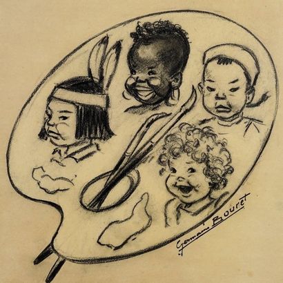 GERMAINE BOURET Les Races humaines. c. 1950 Fusain sur papier, signé à l’encre de...
