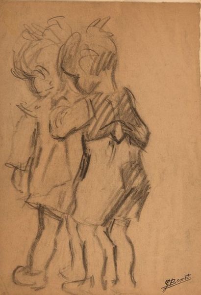 GERMAINE BOURET Études d’enfants.Quatre dessins au fusain sur papier, cachet d’atelier.27...