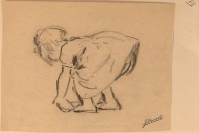 GERMAINE BOURET Études d’enfants.Quatre dessins au fusain sur papier, cachet d’atelier.17,5...