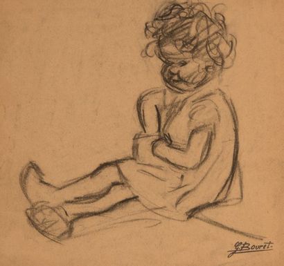 GERMAINE BOURET Études d’enfants.Quatre dessins au fusain sur papier, cachet d’atelier.17,5...