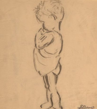 GERMAINE BOURET Études d’enfants.Quatre dessins au fusain sur papier, cachet d’atelier.17,5...