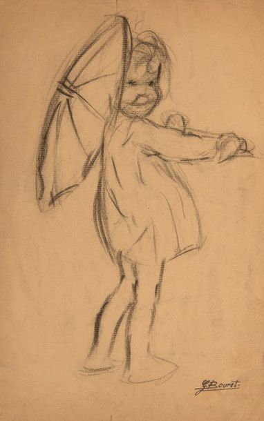 GERMAINE BOURET Études d’enfants Quatre dessins au fusain sur papier, avec cachet...