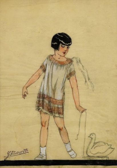 GERMAINE BOURET Étude de robe pour Jeanne Lanvin, 1924.Dessin au crayon, encre de...