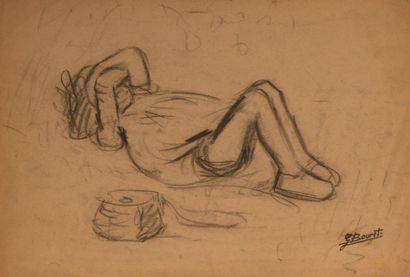 GERMAINE BOURET Études d’enfants. Quatre croquis au fusain sur papier, cachet d’atelier.28...