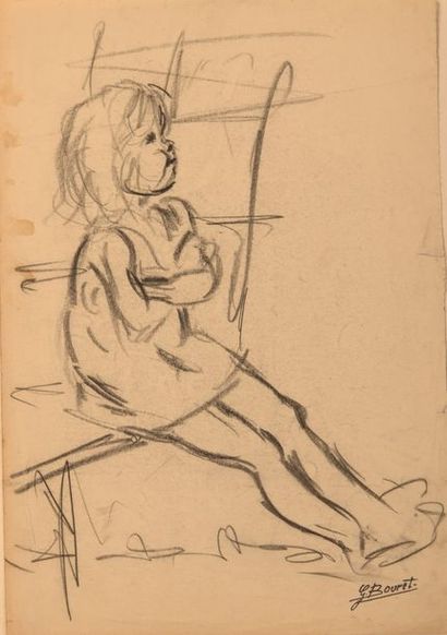 GERMAINE BOURET Études d’enfants. Quatre croquis au fusain sur papier, cachet d’atelier.28...