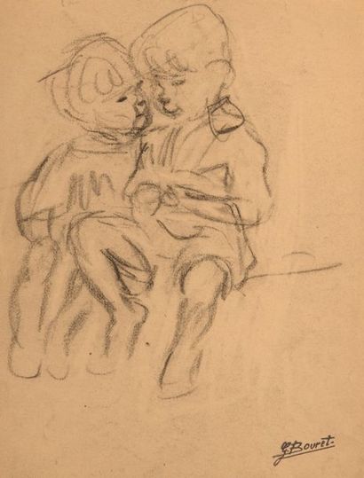 GERMAINE BOURET Études d’enfants.Quatre croquis au fusain sur papier, cachet d’atelier.18...