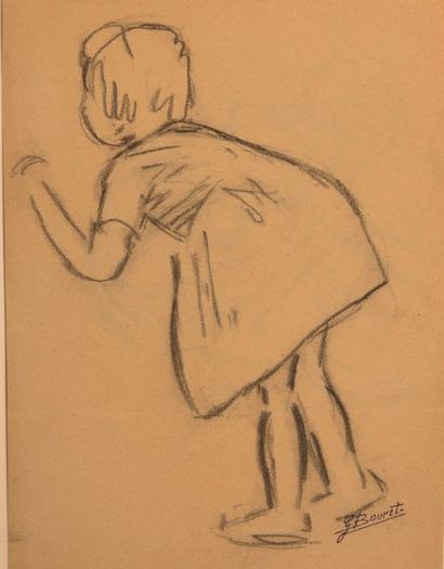 GERMAINE BOURET Études d’enfants.Quatre croquis au fusain sur papier, cachet d’atelier.23,5...