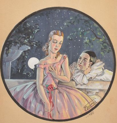 GERMAINE BOURET Pierrot amoureux au clair de lune. c.1925Dessin à l’encre de Chine...