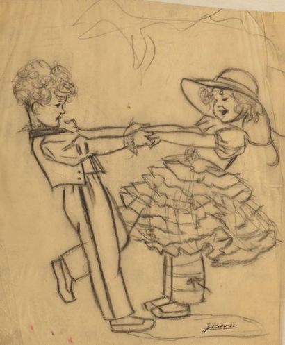 GERMAINE BOURET La Danse. c.1930 Fusain sur papier calque, monté sur carton, cachet...