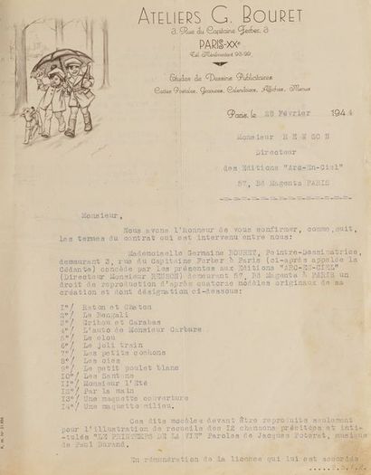 null Contrat d’édition pour le livre Le Printemps de la Vie.1944 Pièce signée Germaine...