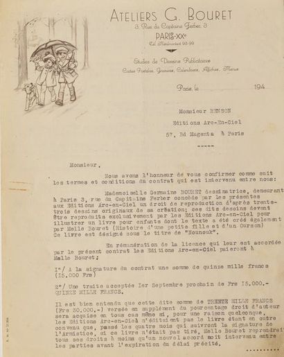 Contrat d’édition pour le livre Nounouk.1944...