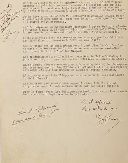 null Contrat d’édition pour le livre Nounouk.1944 Pièce signée Germaine BOURET, Paris...