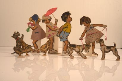 Germaine BOURET ( d’après). Rare ensemble de 27 « Silhouettes habillées ». Figurines...