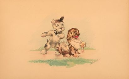 GERMAINE BOURET Colliers de chien, 1926. Suite de 5 lithographies en couleurs. 31,5...