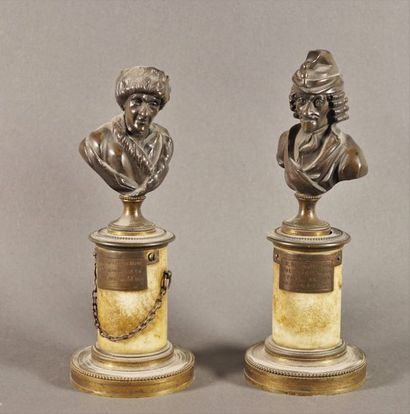 Voltaire et Rousseau, paire de petit bustes...