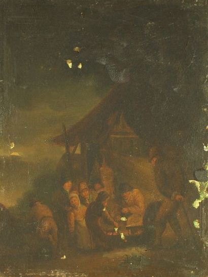 EGBERT VAN DER POEL (DELFT 1621 - ROTTERDAM 1664) Scène de pillage la nuit 39 x 47...