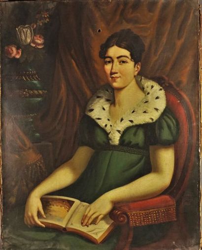 Antony GUIRAUD ? Femme lisant. Huile sur toile signée en bas à droite et datée 1854...