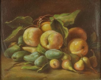 Ecole XXème Natures mortes aux fruits. Trois pastels. 27 x 34 cm