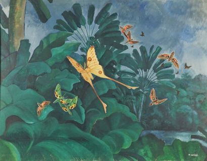 André COLLOT (1897-1976) Envol de papillons. Gouache sur papier signée en bas à droite...