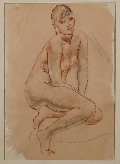 Ecole XXème Nu féminin. Sanguine et dessin sur papier 29 x 21 cm