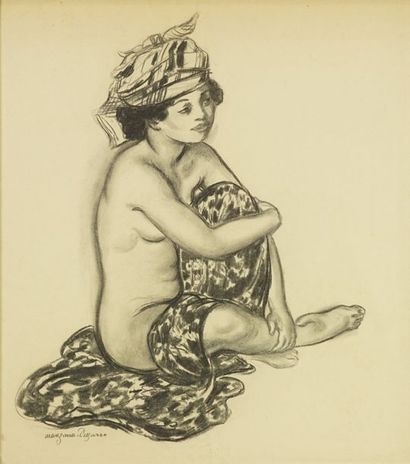 Georges MANZANA-PISSARRO (1871-1961) Femme nue au turban. Dessin signé en bas à gauche....