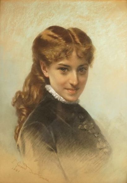 EUGÈNE PIERRE FRANÇOIS GIRAUD (1806-1881) Mademoiselle Bartel. Pastel sur papier,...